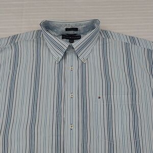Tommy Hilfiger Light Blue Navy Striped Button-Down Dress Shirt Men XXL Shirt